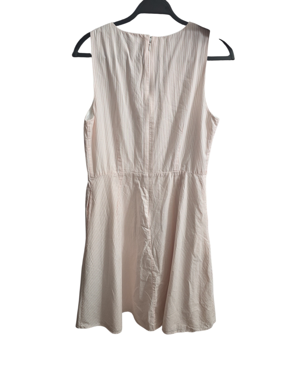 #281.Ann Taylor Factory Pink Striped V-Neck Flared Pockets Midi Dress - Picture 3 of 8